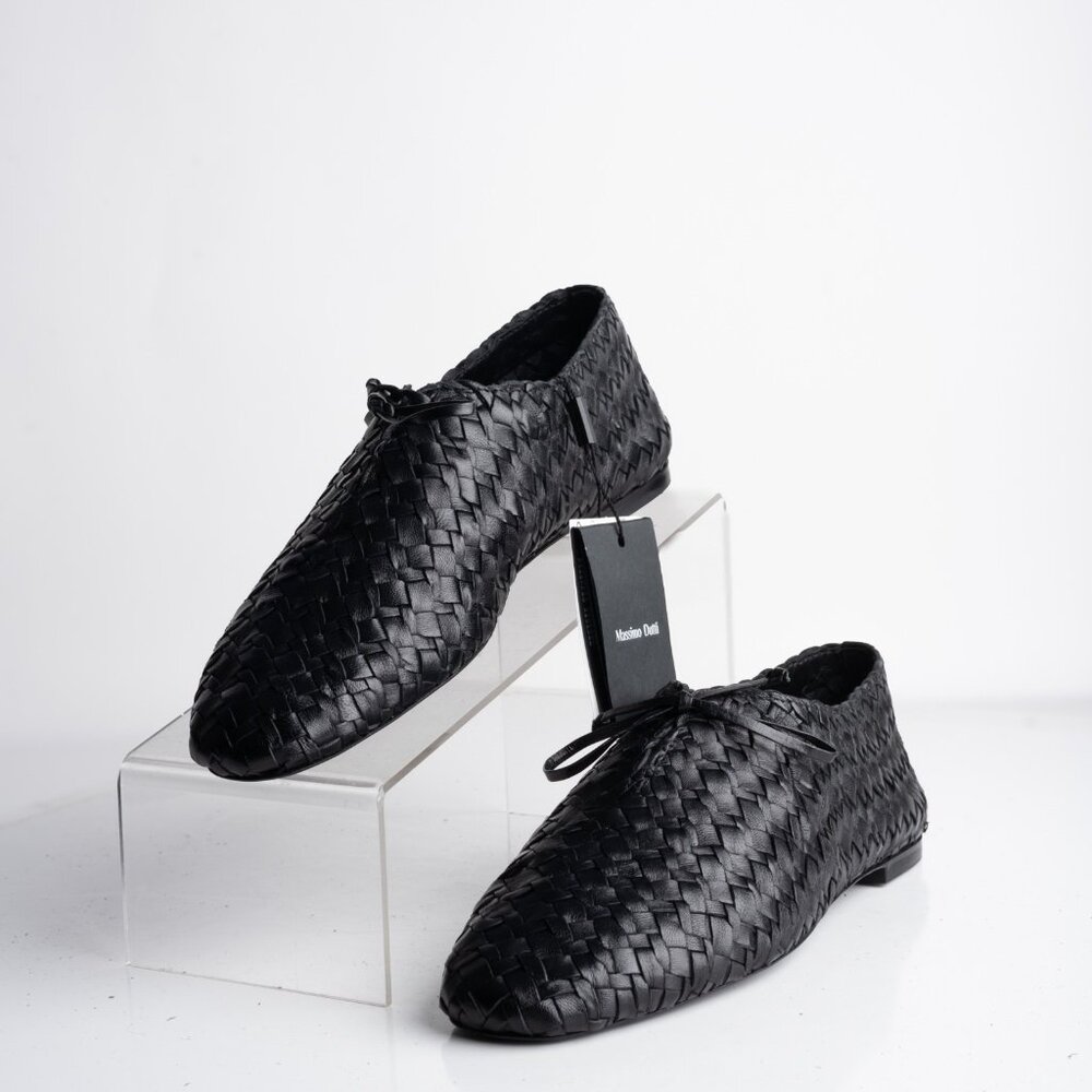 Massimo Dutti Black Woven Leather Flats
